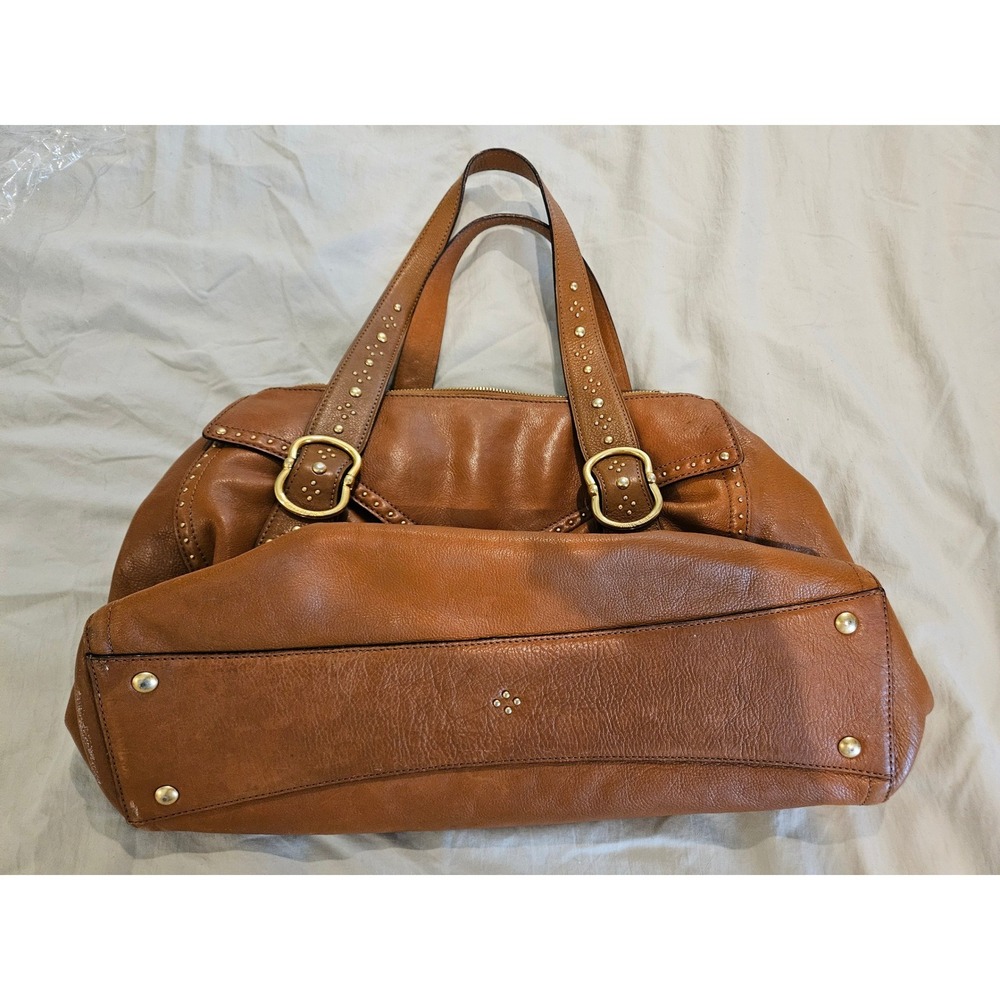 Michael Kors Brown Leather Studded Shoulder Bag Satchel Gold Large - Picture 9 of 12